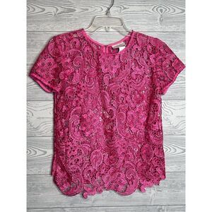 Bisou Bisou Tops | Bisou Bisou Michelle Bohbot Lace Shirt Top See Through Rose P